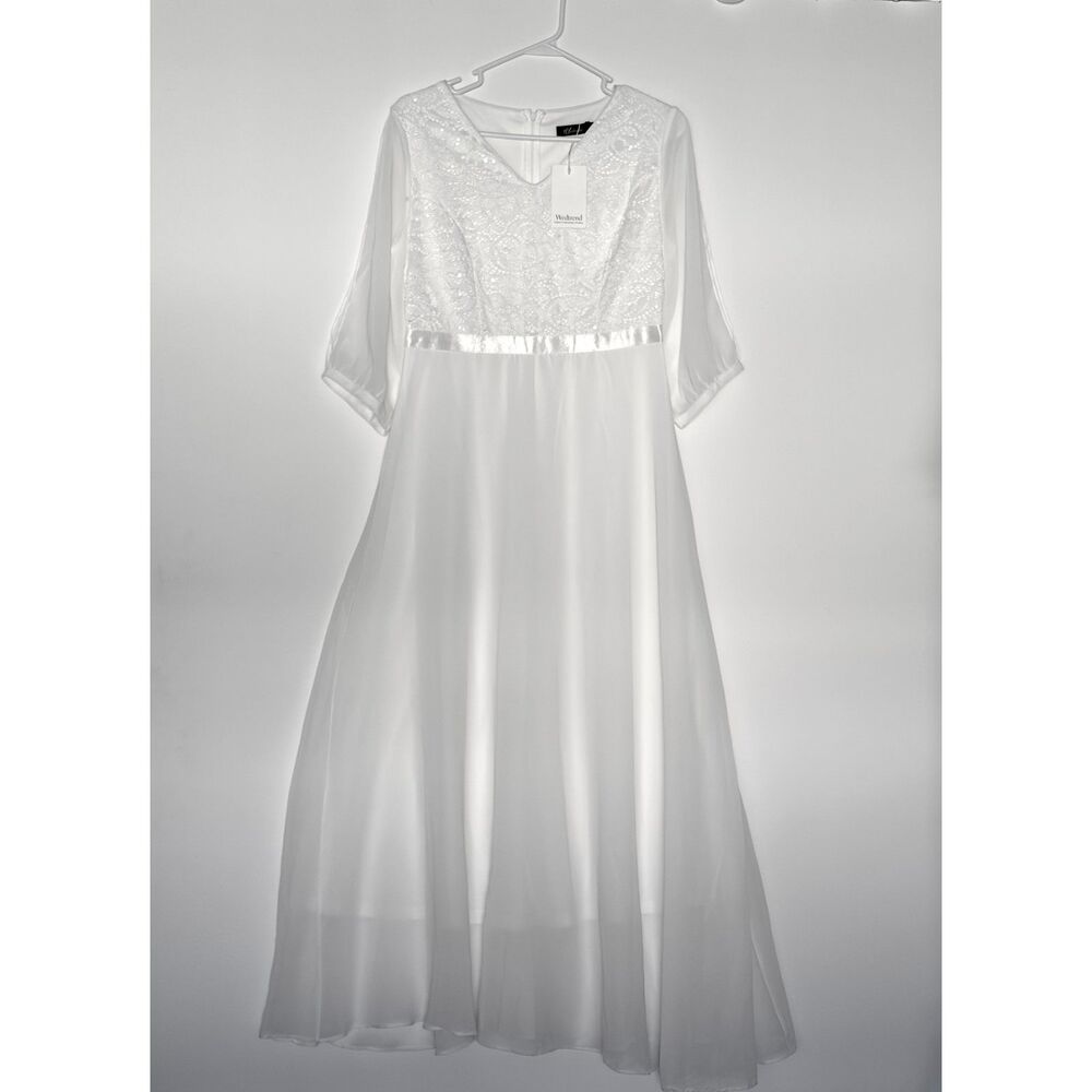 Wedtrend White Wedding Lace Chiffon Maxi Dress Sze M Vow Renewal Beach Wedding